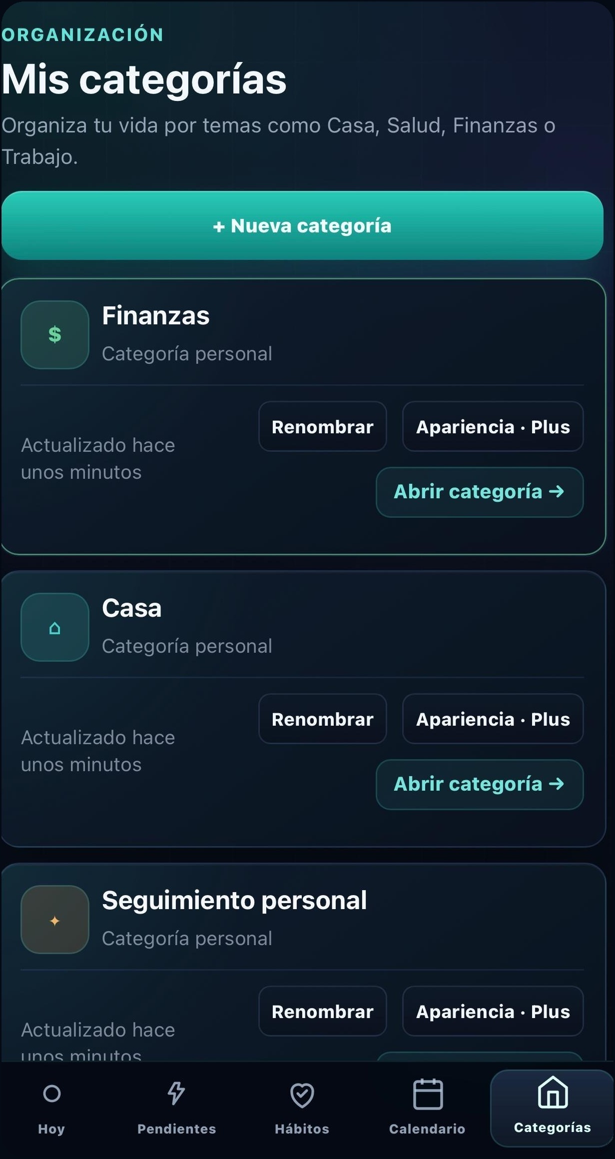 Vista Categorías